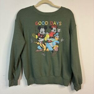 DISNEY MICKEY AND FRIENDS GREEN CREWNECK SWEATSHIRT, SMALL